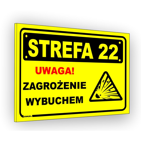 Tabliczka BHP budowlana, tabliczka PCV UWAGA Zagrożenie Wybuchem Strefa 22