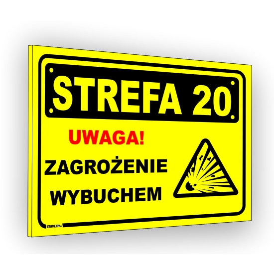 Tabliczka BHP budowlana, tabliczka PCV UWAGA Zagrożenie Wybuchem Strefa 20