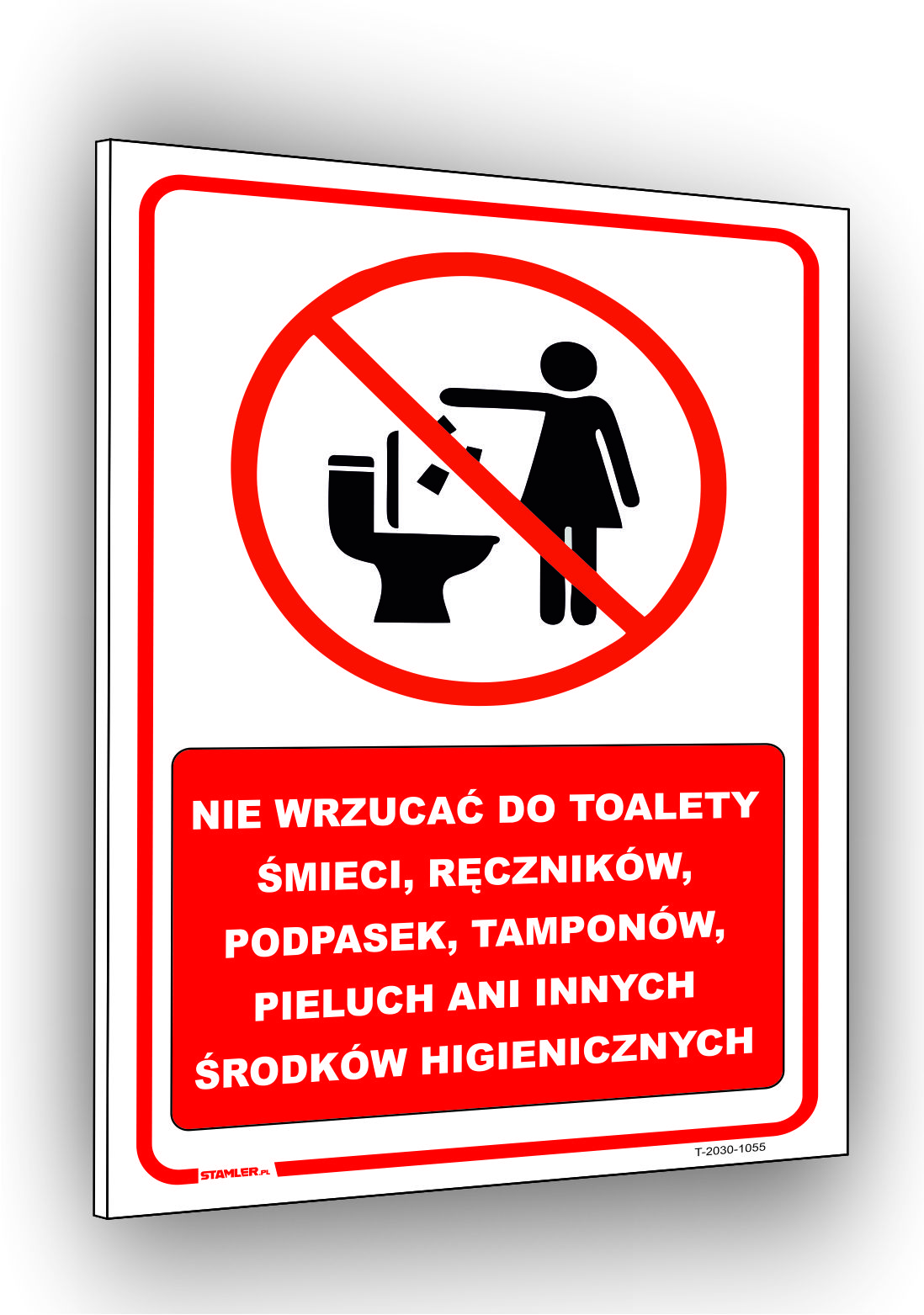Tabliczka nie wrzucaj śmieci do toalety ręczników, podpasek, tamponów, pieluch ani innych środków higienicznych